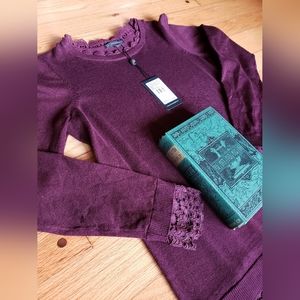 Purple Sweater with Lace details- Adriana Papel-size small